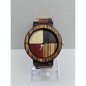 Unbranded Wooden Watch Color Block Dial Wood Band Quartz New Battery Lightweight